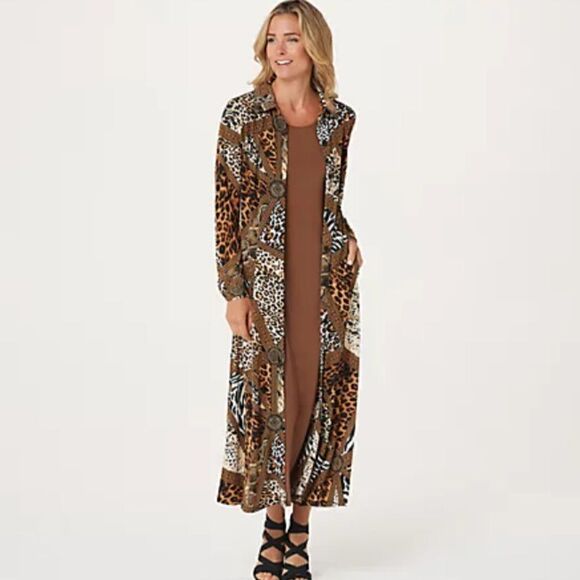 NWOT Attitudes by Renee Regular Duster & Sleeveless Maxi Dress Set Sz XXS - Picture 1 of 16